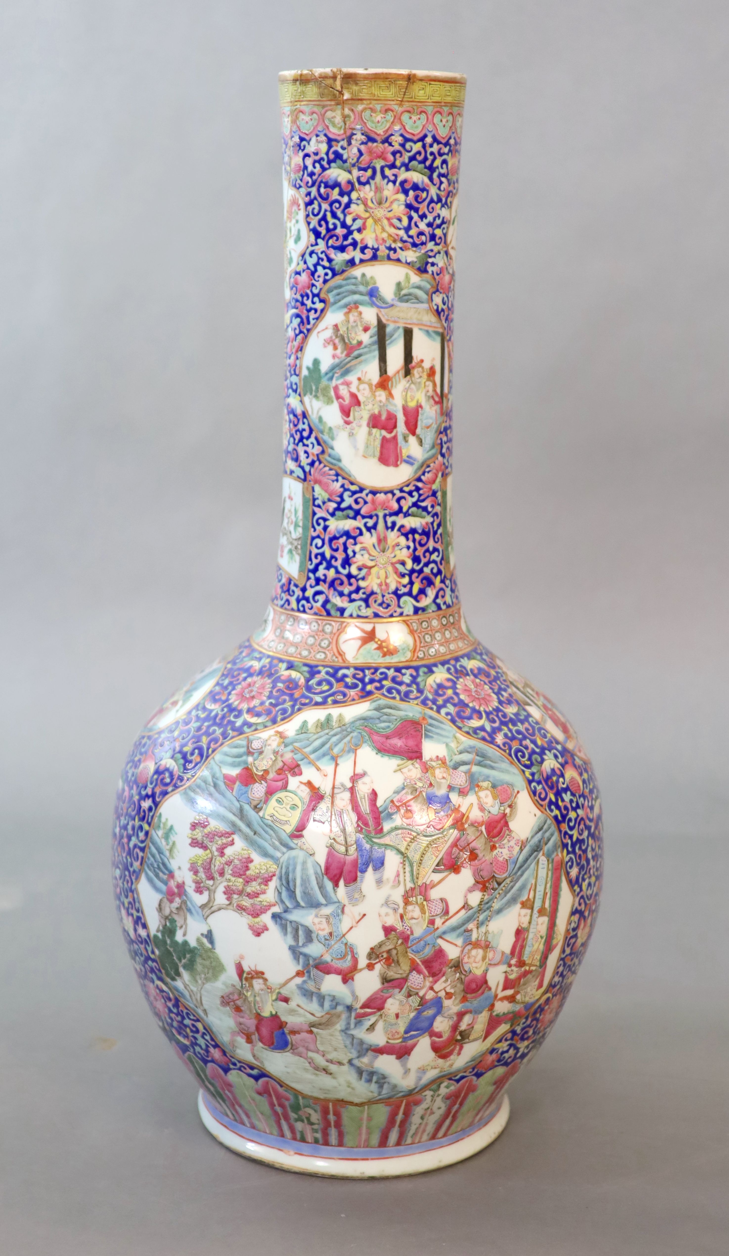 A massive Chinese blue ground bottle vase, Daoguang period (1821-50), 88cm high, neck broken and re-glued